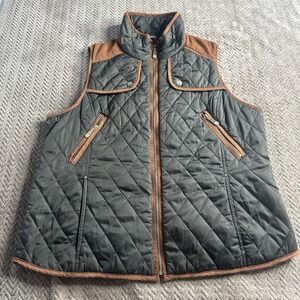 Vince Camuto Green Quilted Faux Suede Tan Full Zip Vest Jacket XL